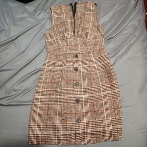 Plaid V neck zipper dress